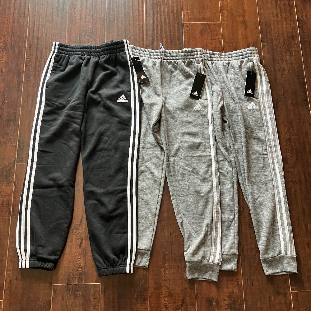 3 NWT adidas Youth Fleece Joggers and Fleece Tech Pants - M (10/12_)
